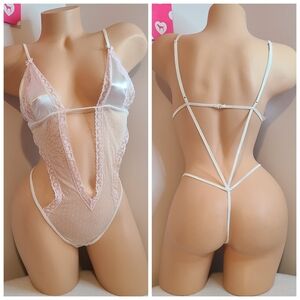 VTG Frederick's Sexy Satin Mesh & Lace Open Cut-out Teddy Size M